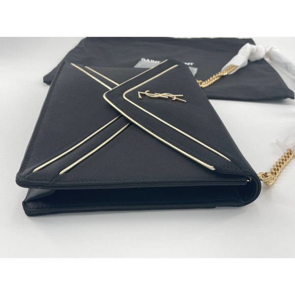 NEW! Saint Laurent YSL Black Chain Envelope Shoulder Bag Purse Authentic - Picture 11 of 15